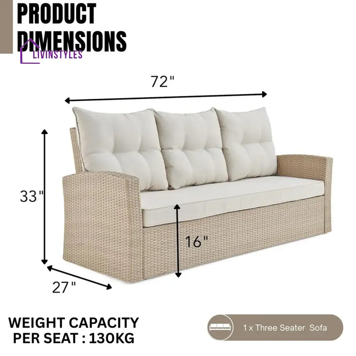 Yue 3-Seater Outdoor Rattan Wicker Patio Sofa - Sofa Set