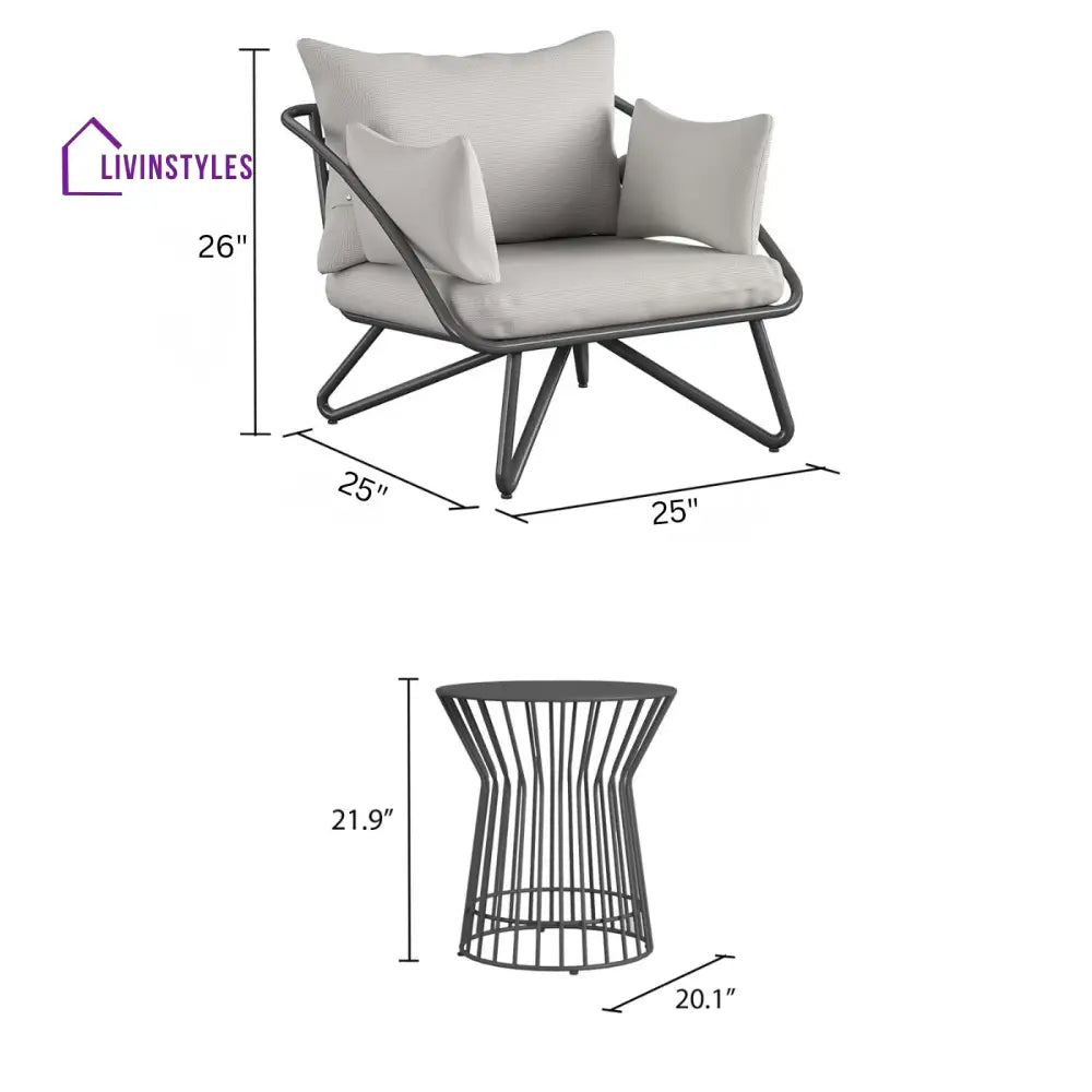 Yug Outdoor Patio Seating Set 2 Chairs and 1 Table Set (Grey) - Coffee Table Sets