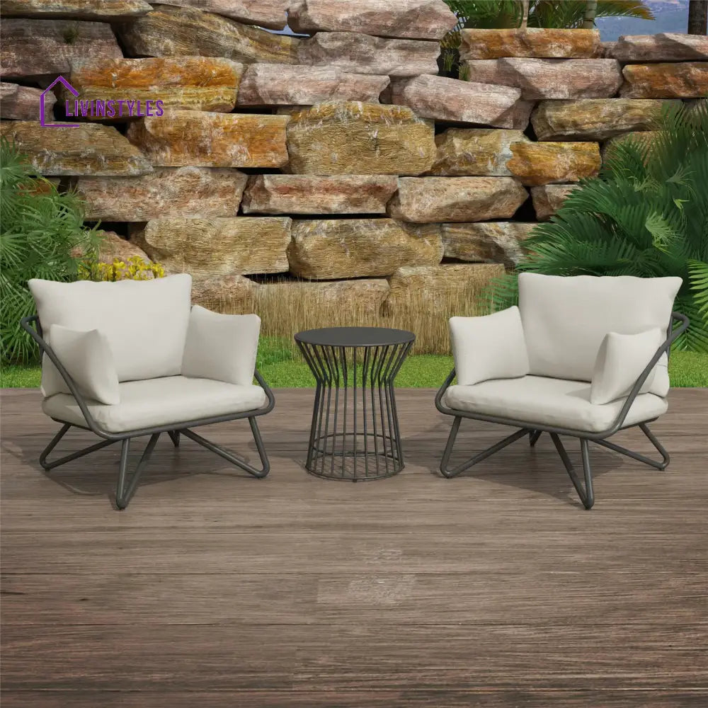 Yug Outdoor Patio Seating Set 2 Chairs and 1 Table Set (Grey) - Grey - Coffee Table Sets