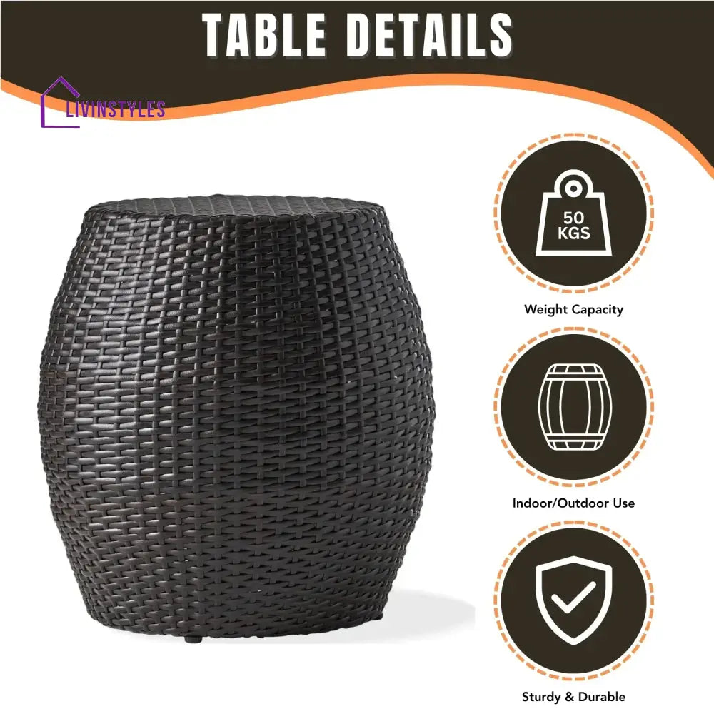 Yui Dark Brown Rattan Damru Accent Table for Patio - Table