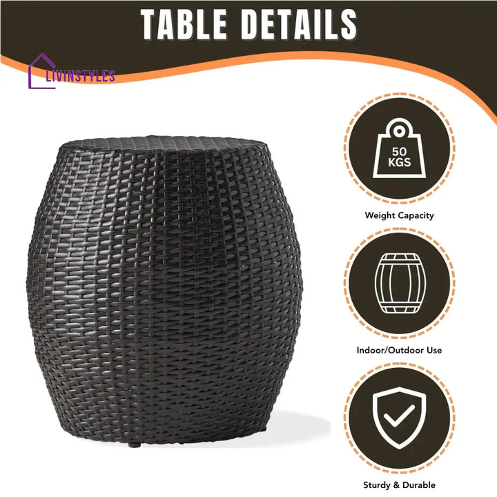 Yui Dark Brown Rattan Damru Accent Table for Patio - Table