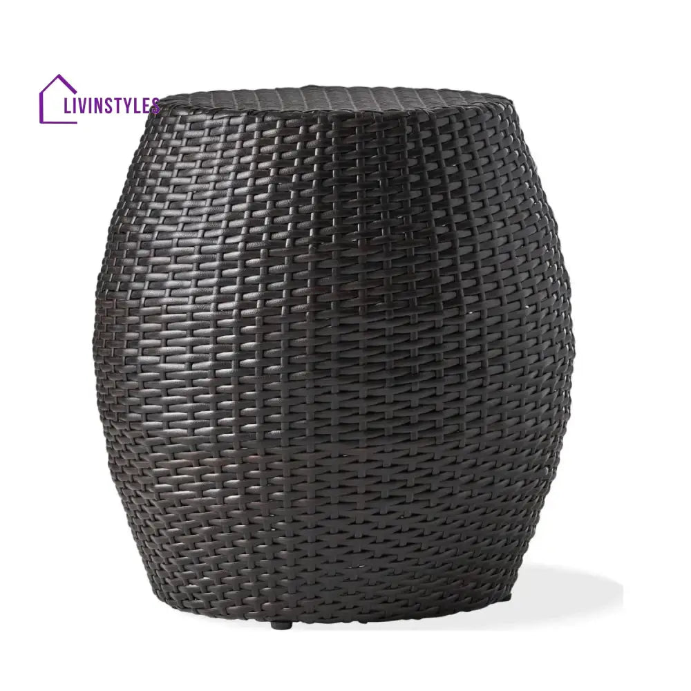 Yui Dark Brown Rattan Damru Accent Table for Patio - Table
