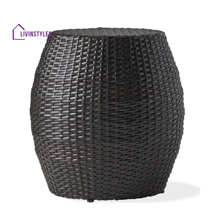 Yui Dark Brown Rattan Damru Accent Table for Patio - Table