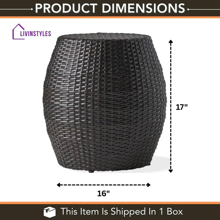 Yui Dark Brown Rattan Damru Accent Table for Patio - Table