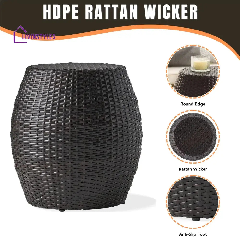 Yui Dark Brown Rattan Damru Accent Table for Patio - Table