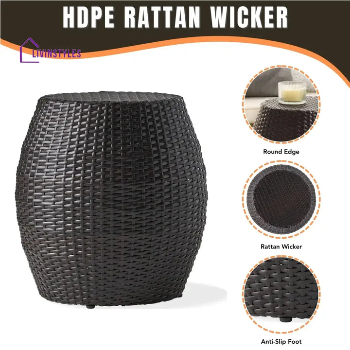 Yui Dark Brown Rattan Damru Accent Table for Patio - Table