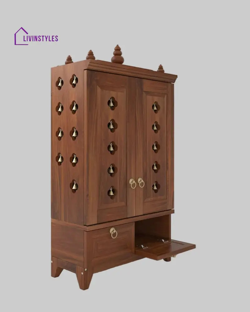 Yulia Solid Wood Pooja Mandir for Home with Doors | Handcrafted Home Temple