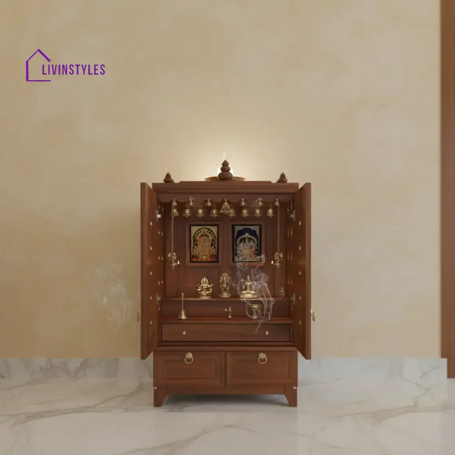 Yulia Solid Wood Pooja Mandir for Home with Doors | Handcrafted Home Temple
