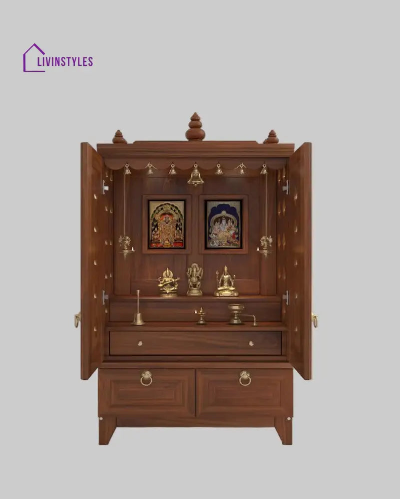 Yulia Solid Wood Pooja Mandir for Home with Doors | Handcrafted Home Temple