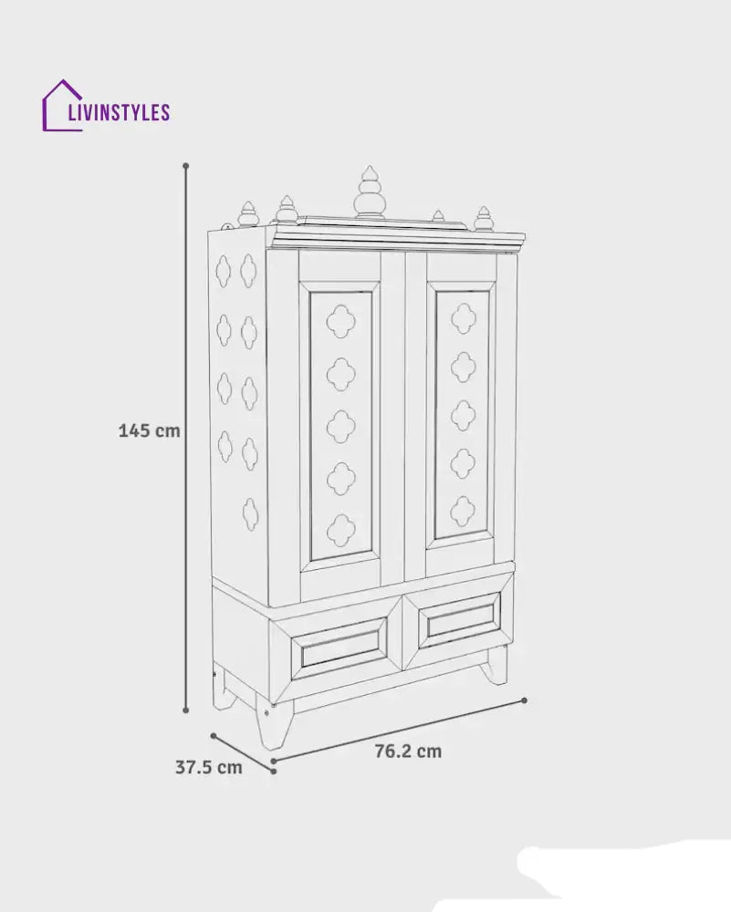 Yulia Solid Wood Pooja Mandir for Home with Doors | Handcrafted Home Temple