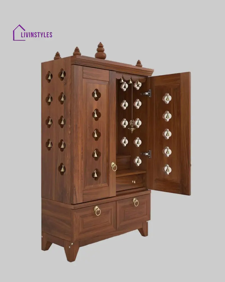 Yulia Solid Wood Pooja Mandir for Home with Doors | Handcrafted Home Temple