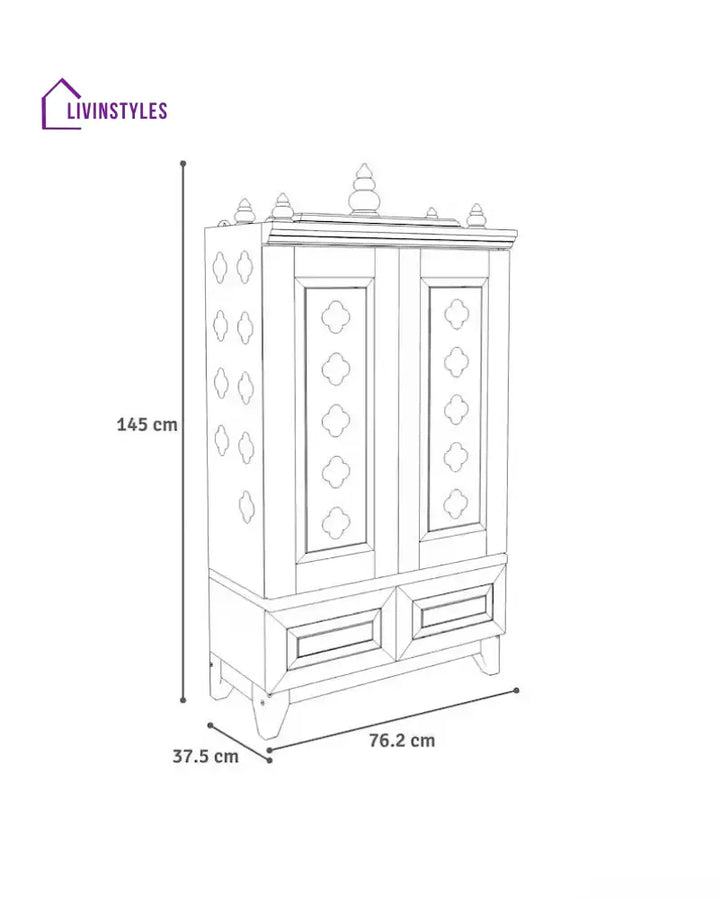 Yulia Solid Wood Pooja Mandir for Home with Doors | Handcrafted Home Temple - White