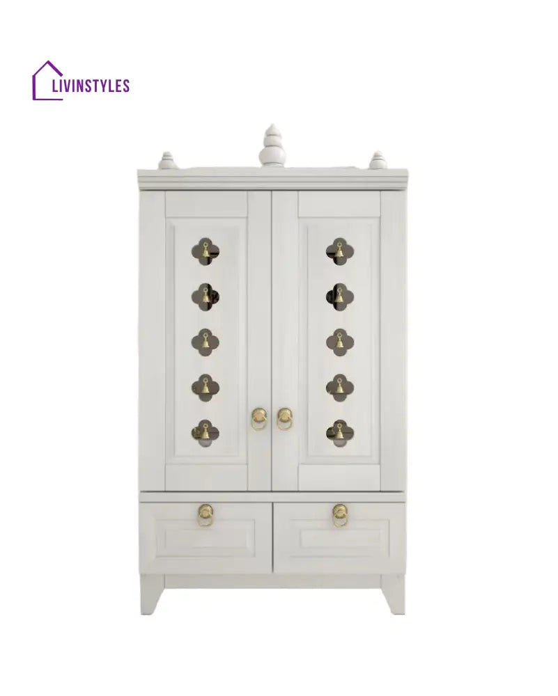 Yulia Solid Wood Pooja Mandir for Home with Doors | Handcrafted Home Temple - White