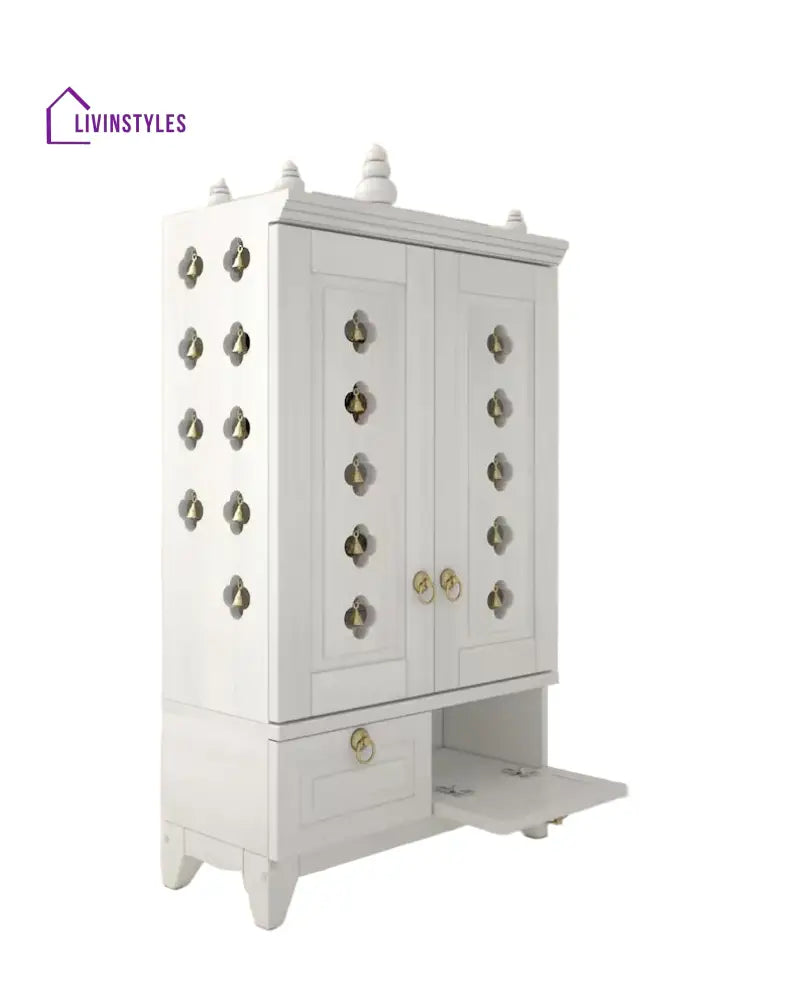 Yulia Solid Wood Pooja Mandir for Home with Doors | Handcrafted Home Temple - White