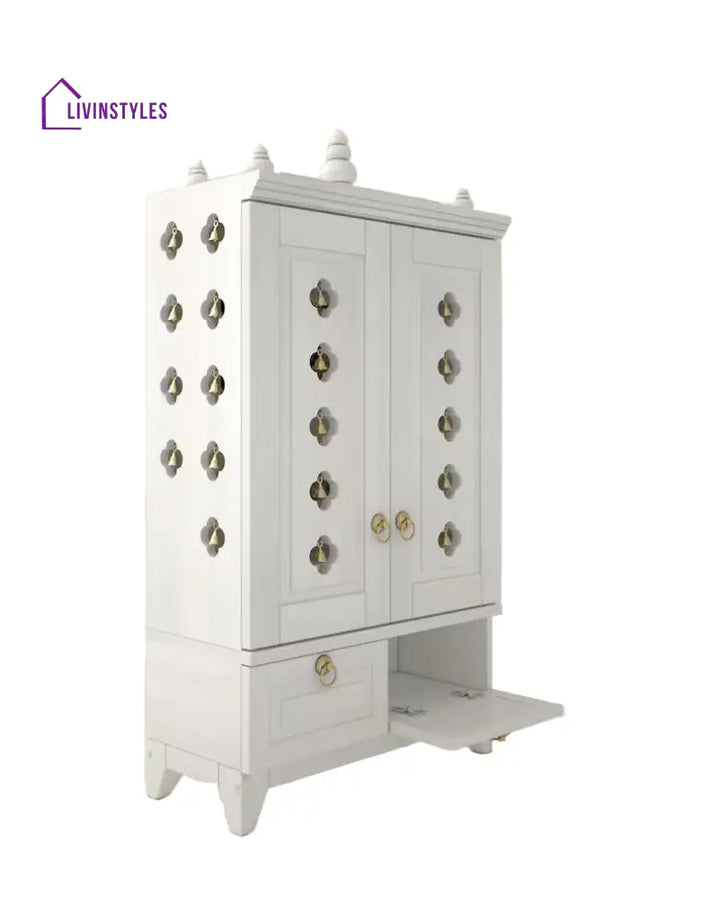 Yulia Solid Wood Pooja Mandir for Home with Doors | Handcrafted Home Temple - White