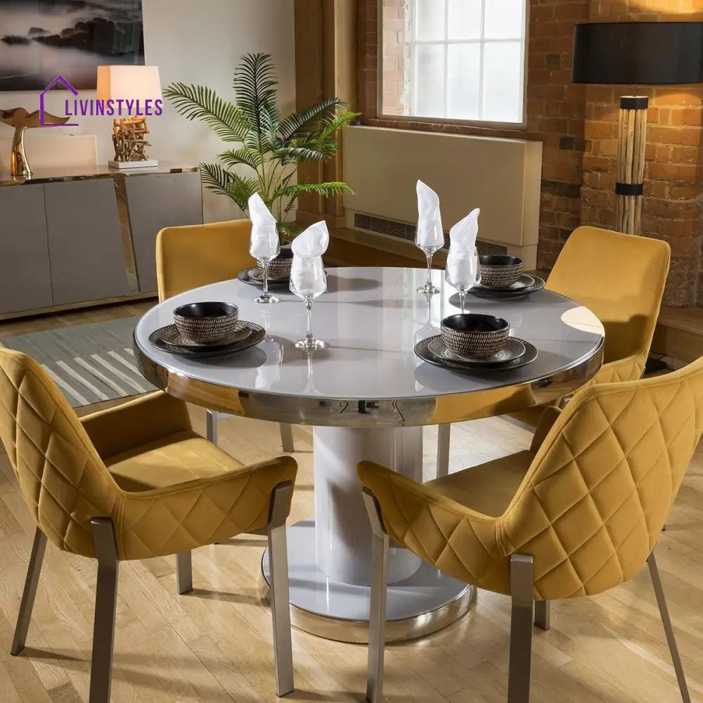 Yuliya 4 Seater Round Dining Set Grey Mustard Dining Room / Dining Sets