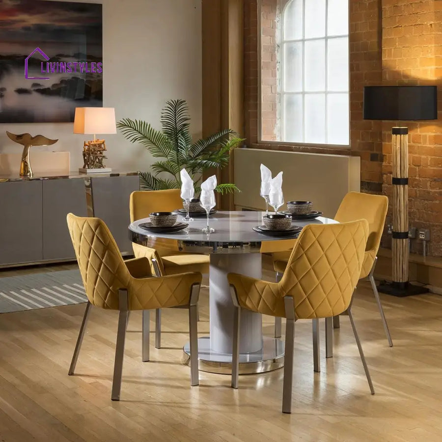 Yuliya 4 Seater Round Dining Set Grey Mustard Dining Room / Dining Sets