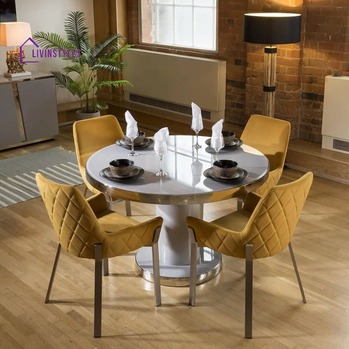 Yuliya 4 Seater Round Dining Set Grey Mustard Dining Room / Dining Sets