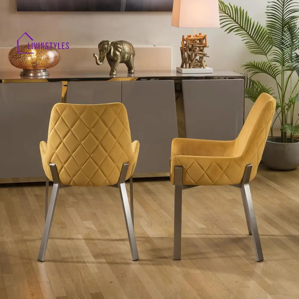 Yuliya 4 Seater Round Dining Set Grey Mustard Dining Room / Dining Sets