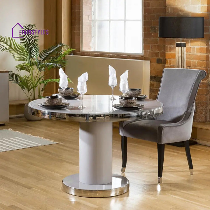 Yuliya 4 Seater Round Dining Set Grey Mustard Dining Room / Dining Sets
