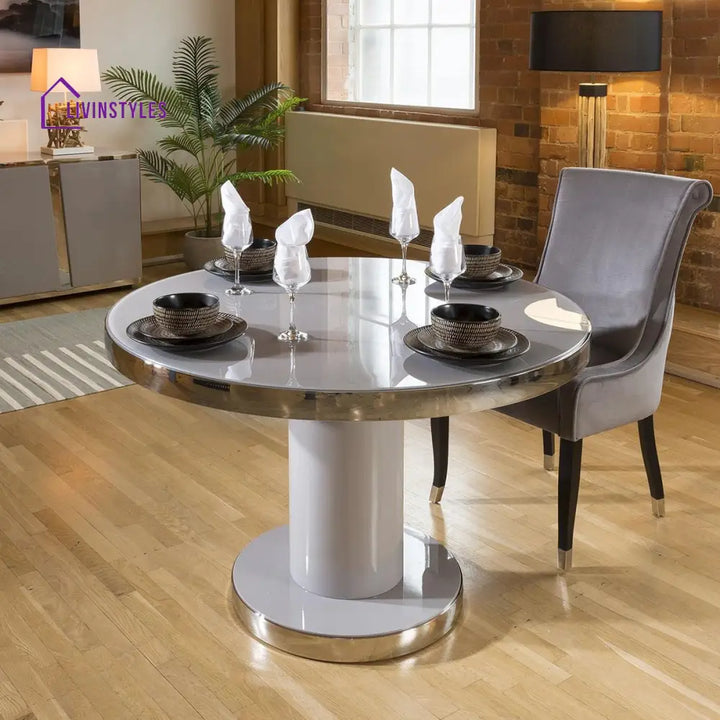 Yuliya 4 Seater Round Dining Set Grey Mustard Dining Room / Dining Sets