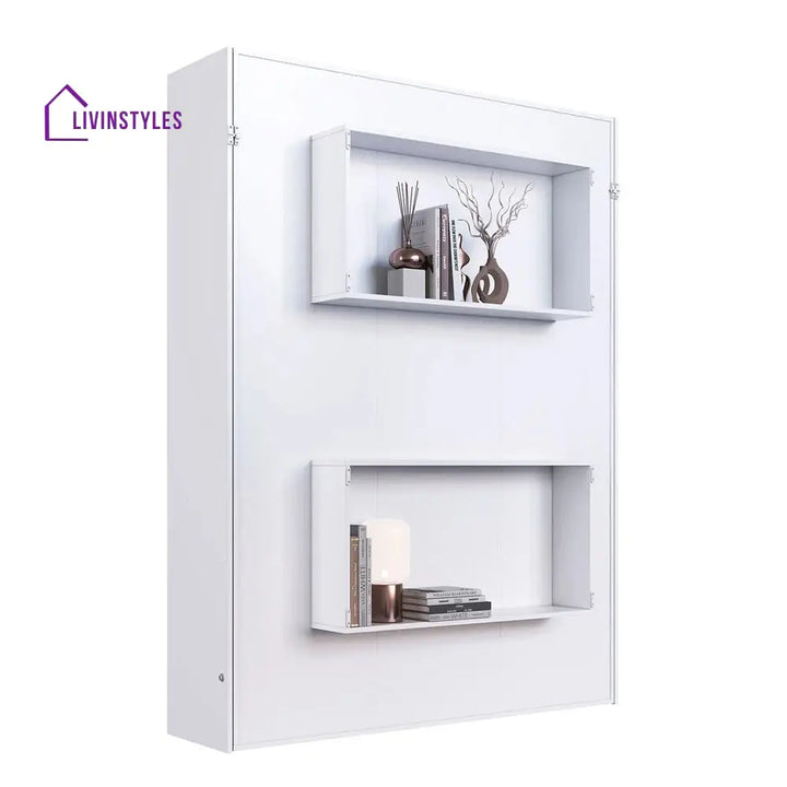 Yulka White Finish Wall Mounted Bed with Shelves