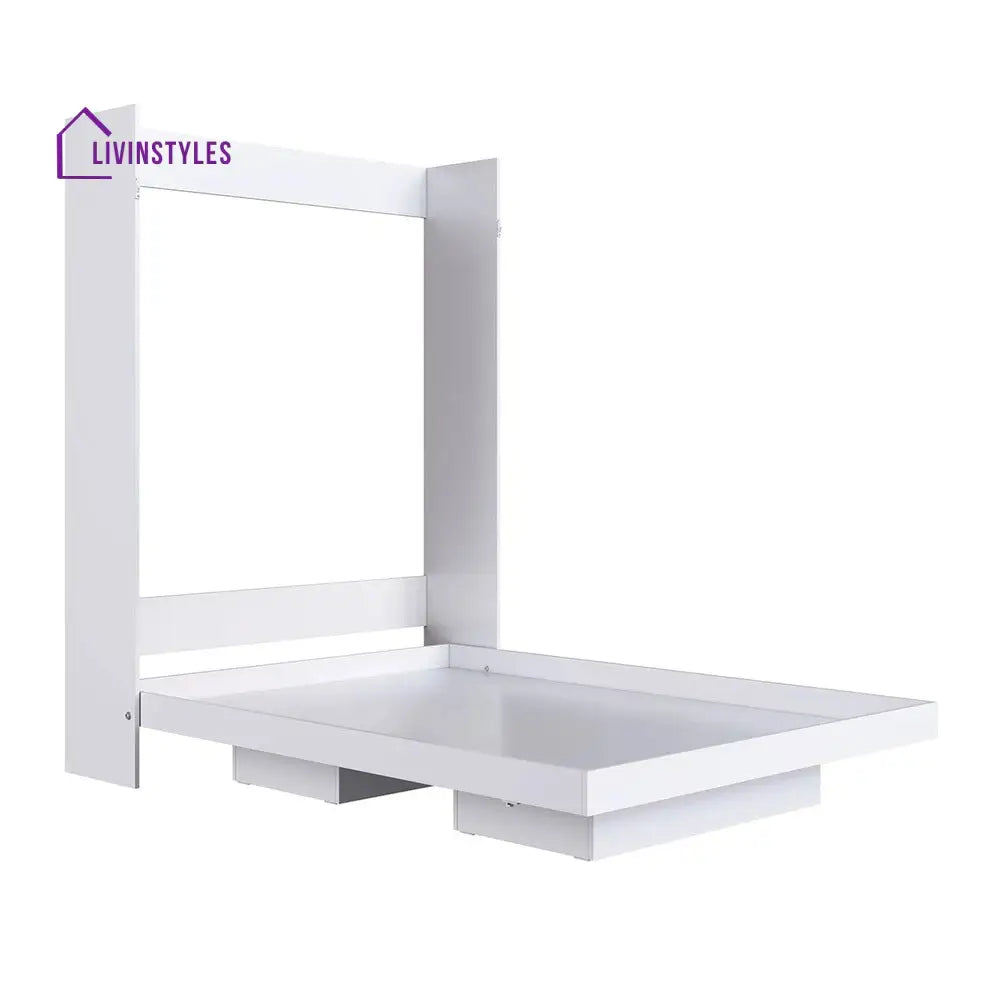 Yulka White Finish Wall Mounted Bed with Shelves