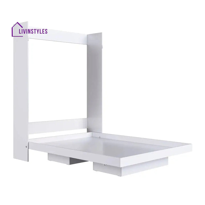 Yulka White Finish Wall Mounted Bed with Shelves