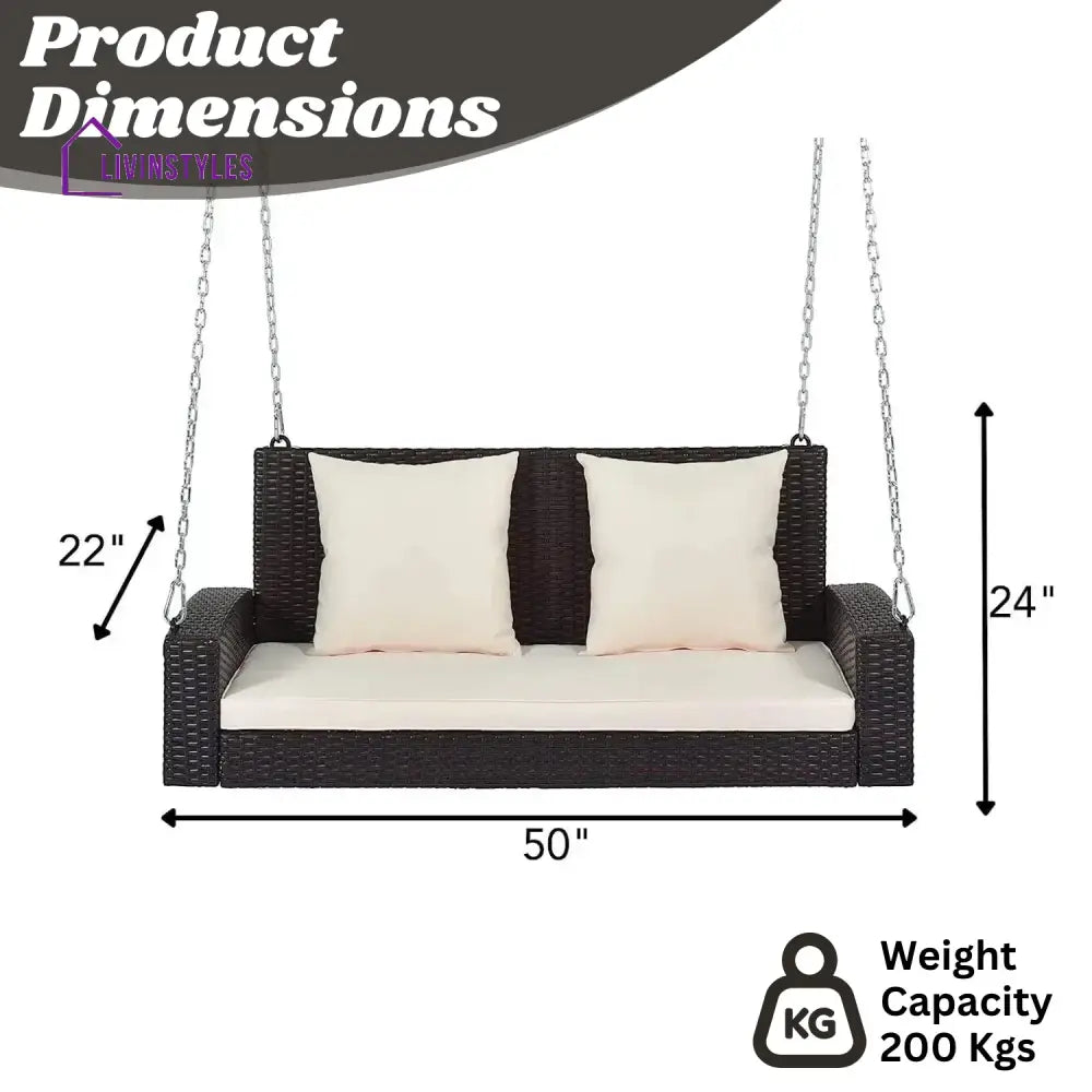 Yumiko Dark Brown Rattan Wicker Two Seater Sofa Swing - Swing