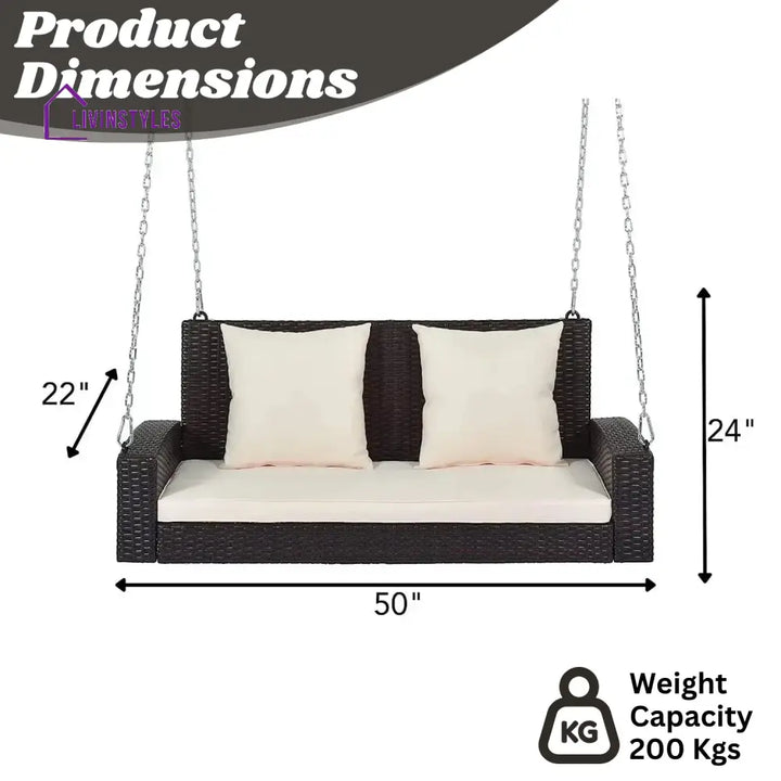 Yumiko Dark Brown Rattan Wicker Two Seater Sofa Swing - Swing