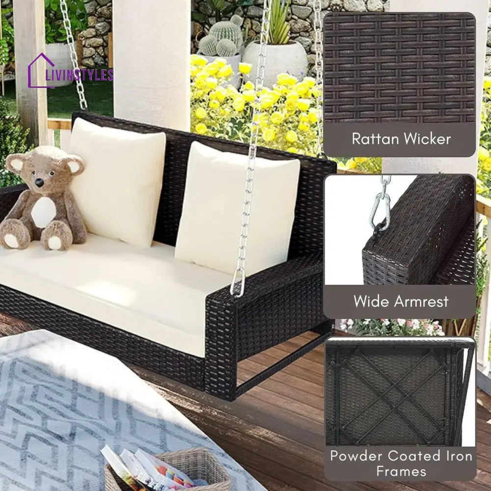 Yumiko Dark Brown Rattan Wicker Two Seater Sofa Swing - Swing