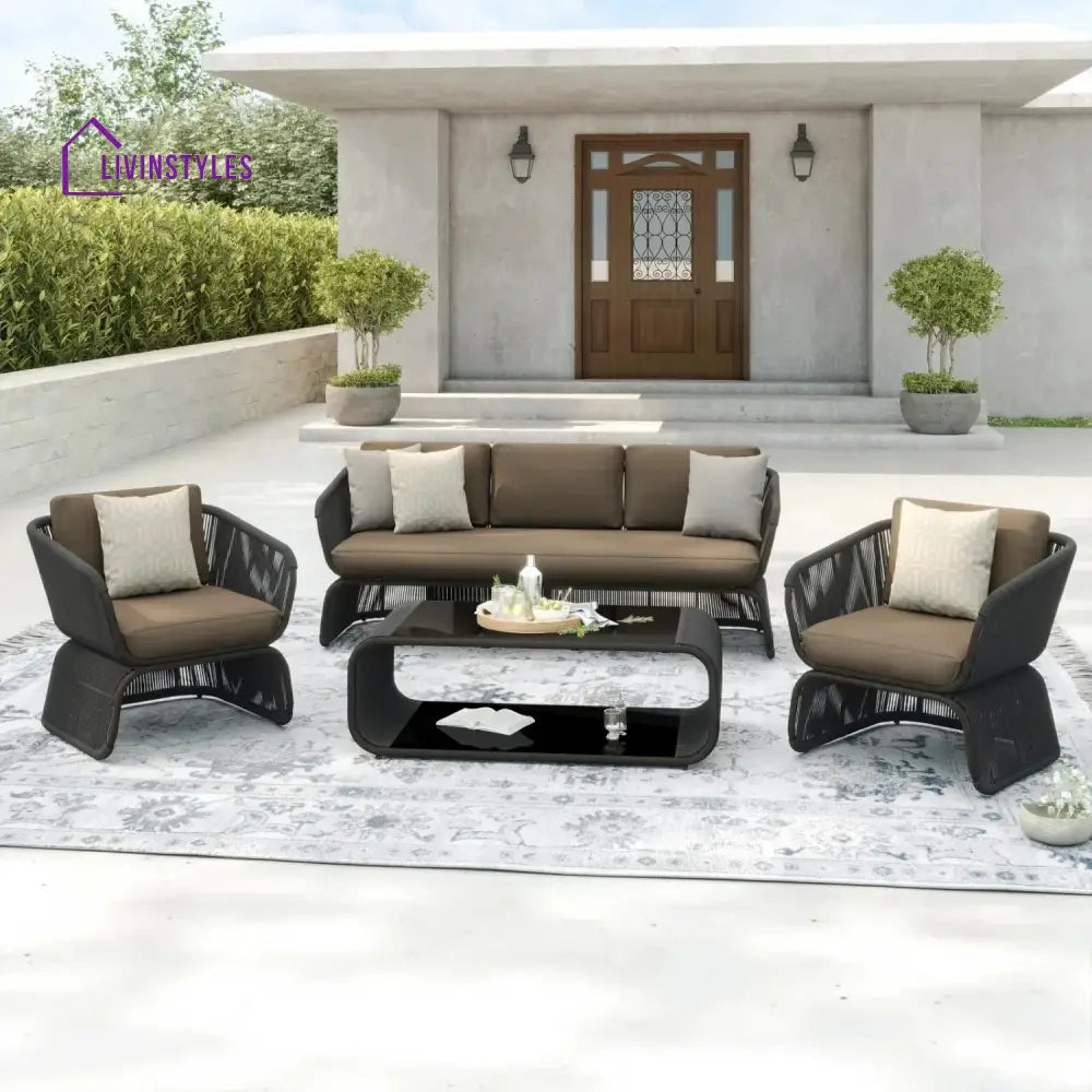 Yumna Outdoor Braided Rope Sofa Set With 2-Tier Glass Top Table - Sofa Set