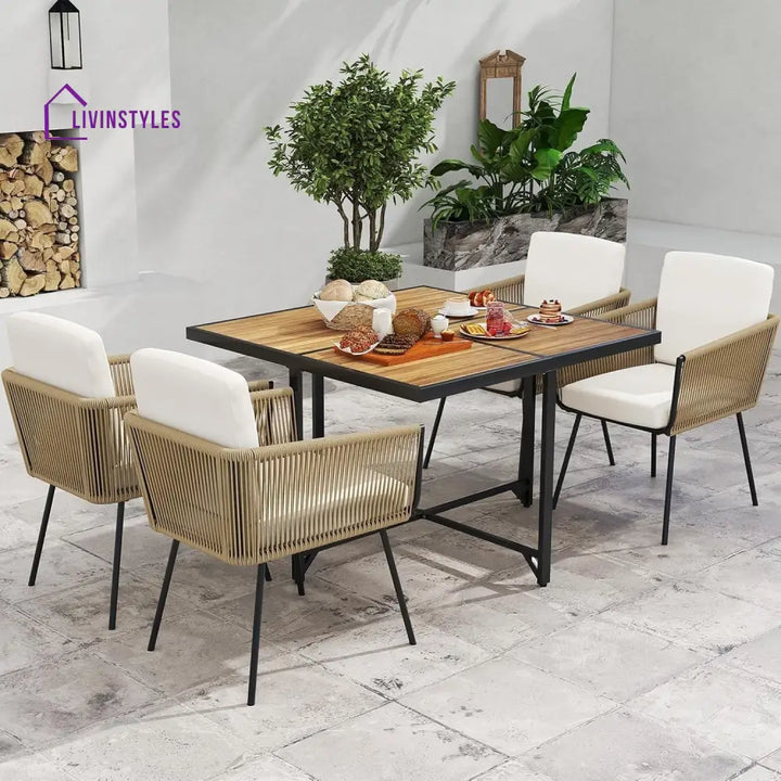 Yun 5-Piece Outdoor Patio Dining Set with Square Wood Tabletop - Dining Set