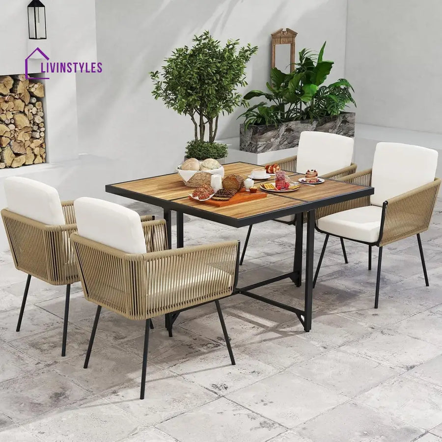 Yun 5-Piece Outdoor Patio Dining Set with Square Wood Tabletop - Dining Set