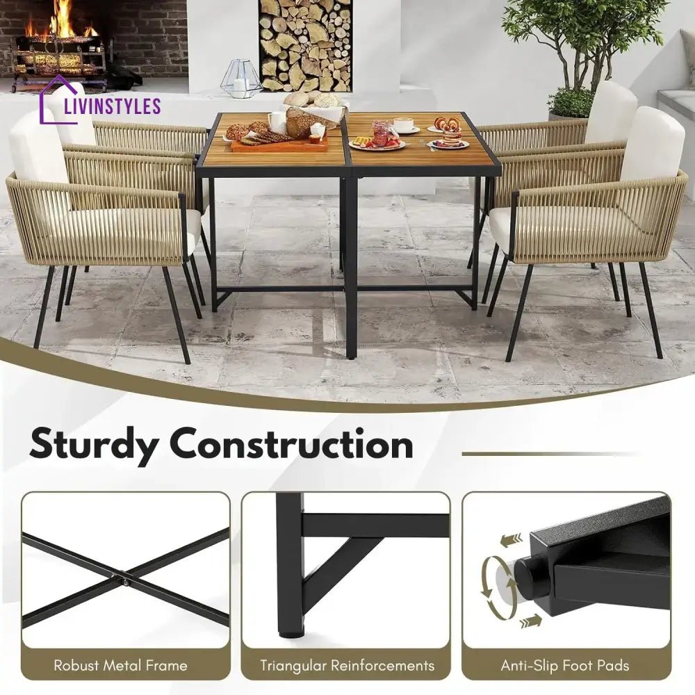 Yun 5-Piece Outdoor Patio Dining Set with Square Wood Tabletop - Dining Set