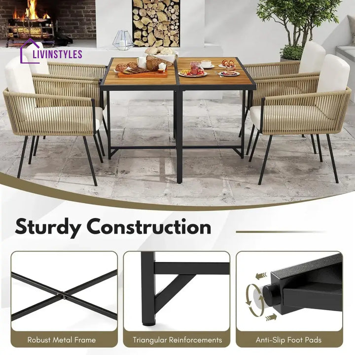 Yun 5-Piece Outdoor Patio Dining Set with Square Wood Tabletop - Dining Set