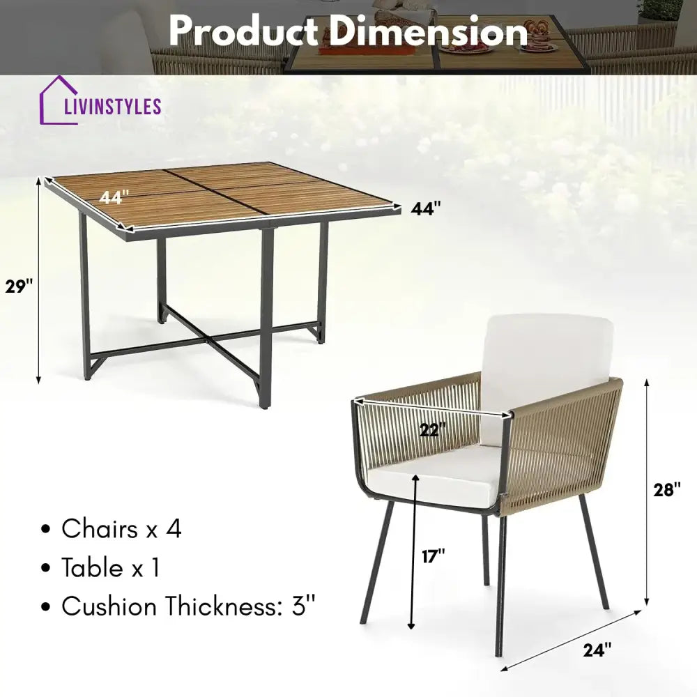 Yun 5-Piece Outdoor Patio Dining Set with Square Wood Tabletop - Dining Set