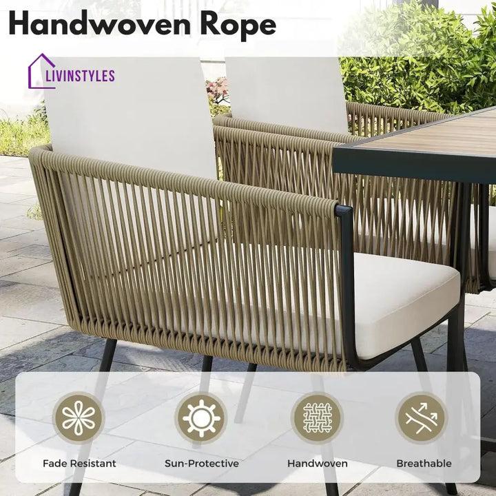 Yun 5-Piece Outdoor Patio Dining Set with Square Wood Tabletop - Dining Set