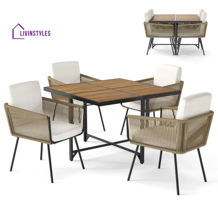 Yun 5-Piece Outdoor Patio Dining Set with Square Wood Tabletop - Dining Set