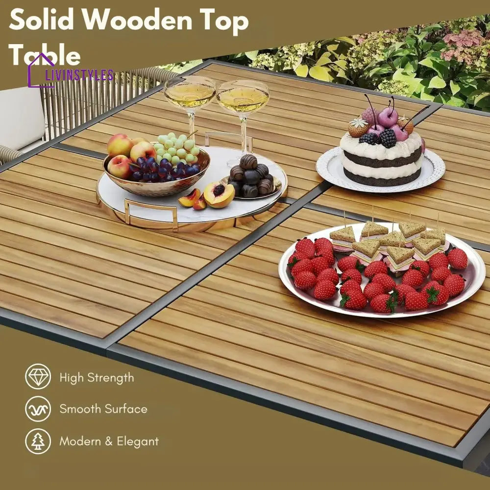 Yun 5-Piece Outdoor Patio Dining Set with Square Wood Tabletop - Dining Set