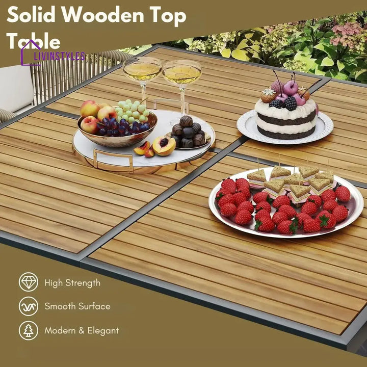 Yun 5-Piece Outdoor Patio Dining Set with Square Wood Tabletop - Dining Set