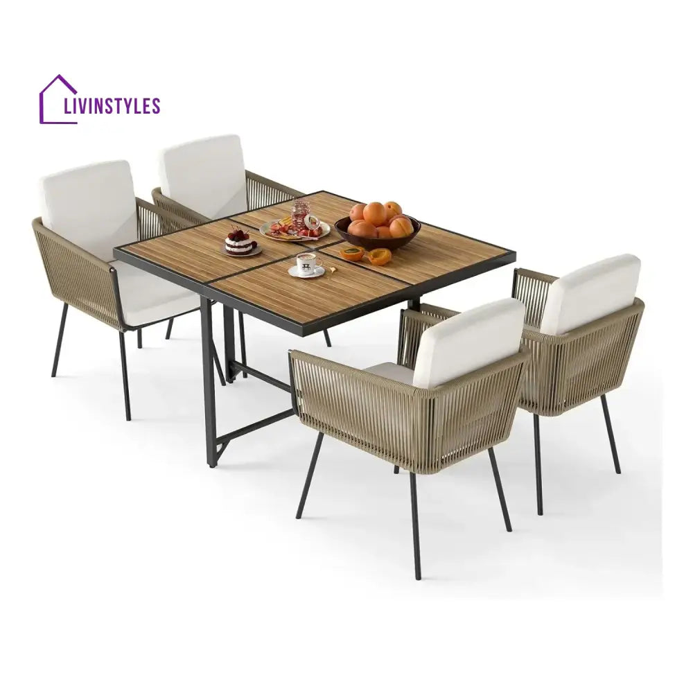 Yun 5-Piece Outdoor Patio Dining Set with Square Wood Tabletop - Dining Set
