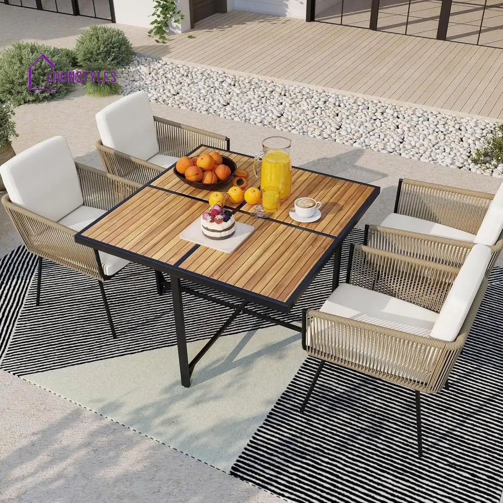 Yun 5-Piece Outdoor Patio Dining Set with Square Wood Tabletop - Dining Set