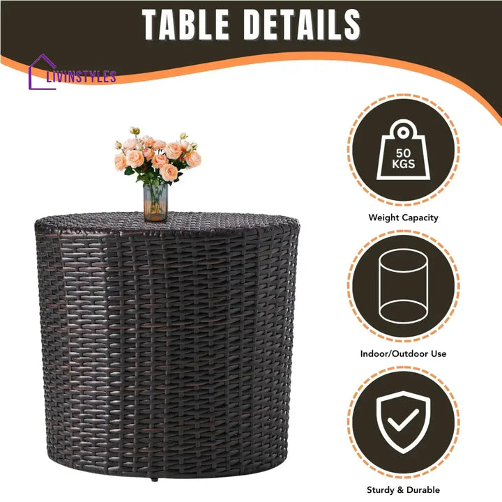 Yuna Dark Brown Wicker Garden Bistro End Table - Table