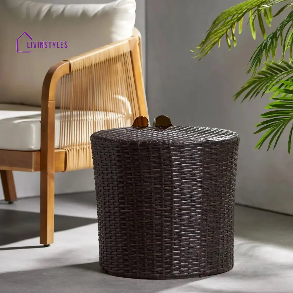 Yuna Dark Brown Wicker Garden Bistro End Table - Table