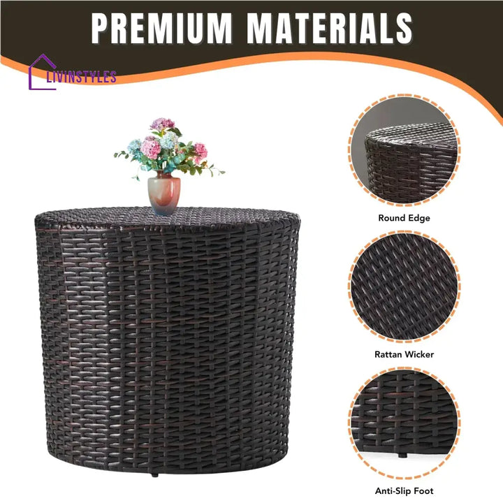 Yuna Dark Brown Wicker Garden Bistro End Table - Table