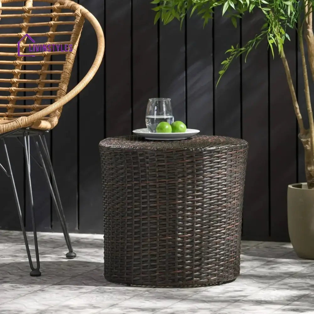 Yuna Dark Brown Wicker Garden Bistro End Table - Table