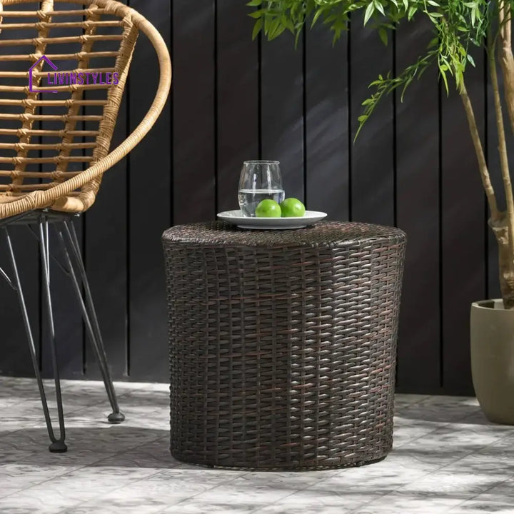 Yuna Dark Brown Wicker Garden Bistro End Table - Table