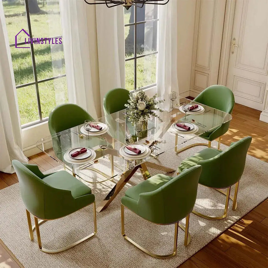 Yuri 7 Piece Modern Luxury Glass Kitchen Table Set