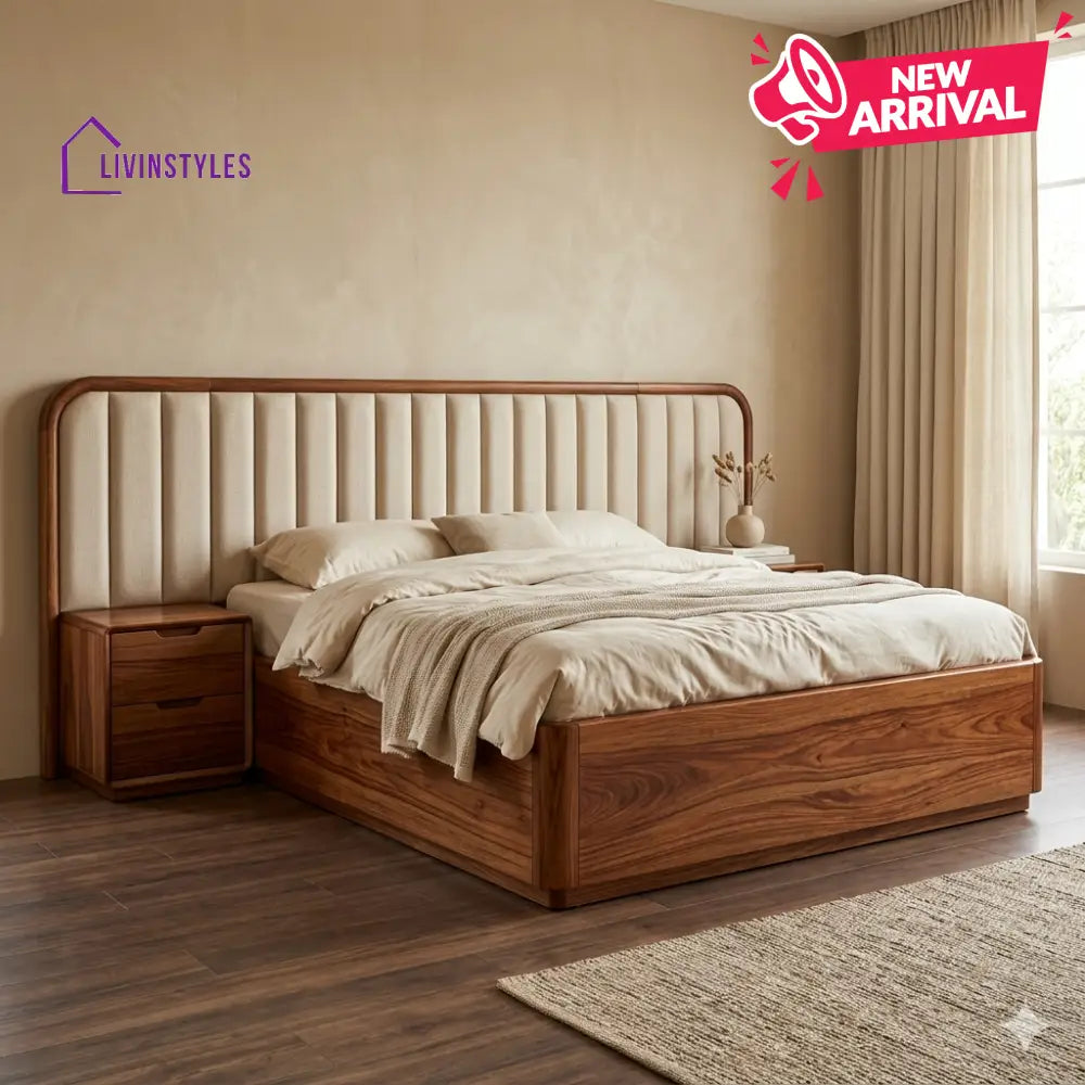 Yuri Premium Sheesham Wood Bed with Velvet Headboard